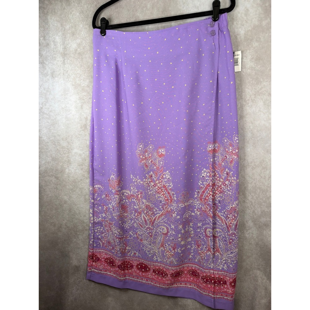 NWT VTG Sag Harbor Maxi Skirt‎ Womens 18 Purple Paisley Floral Faille Faux Wrap - Picture 2 of 6